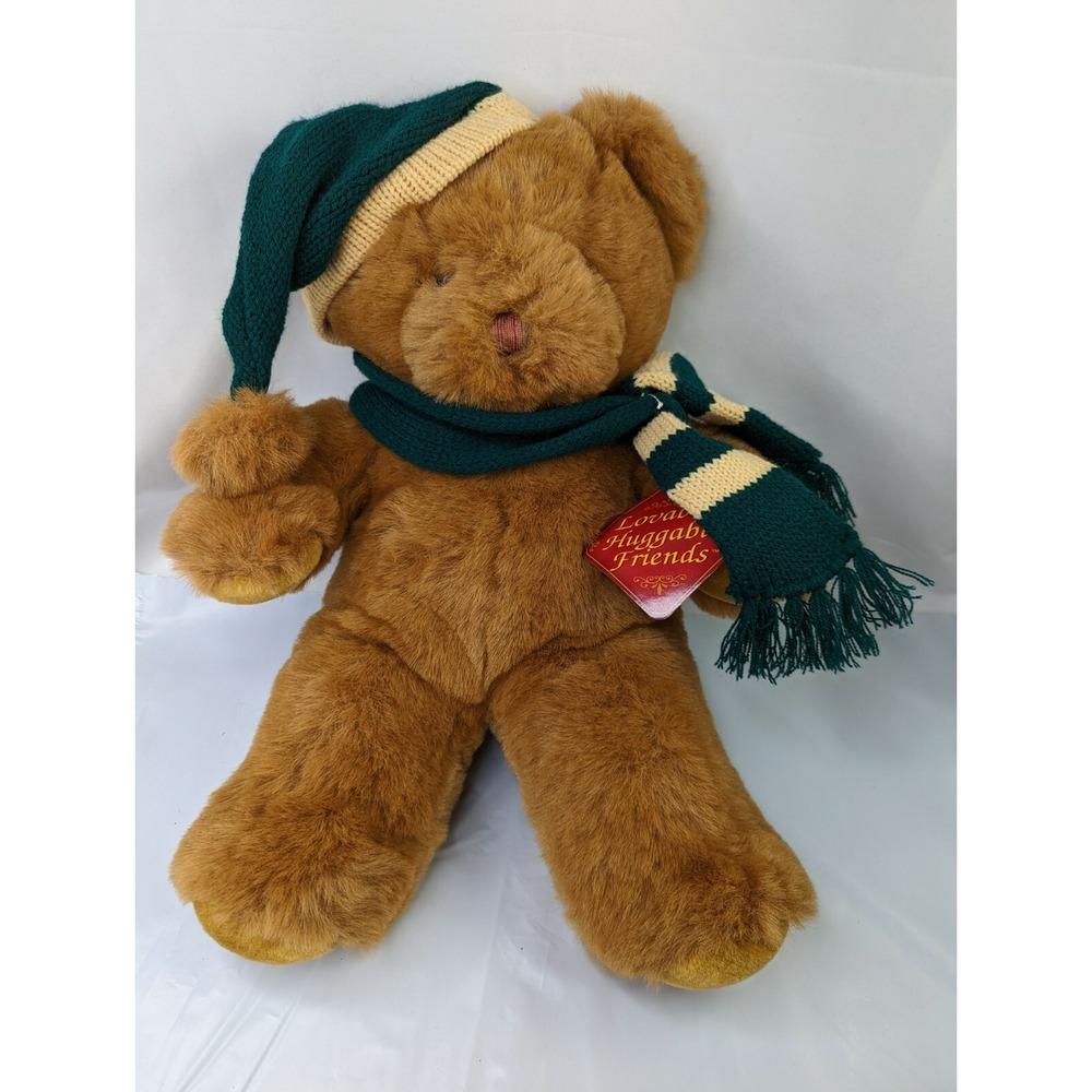 Brown Bear Plush 17‎ Inch Green Knit Hat Scarf Dandee Intl Stuffed Animal
